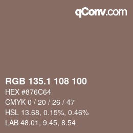 カラーコード: RGB 135.1 108 100 | qconv.com