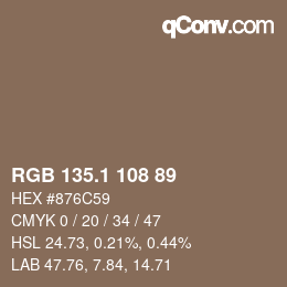 Color code: RGB 135.1 108 89 | qconv.com