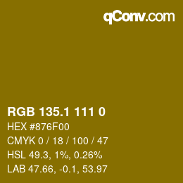 カラーコード: RGB 135.1 111 0 | qconv.com