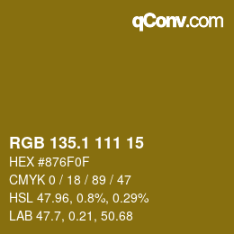 カラーコード: RGB 135.1 111 15 | qconv.com