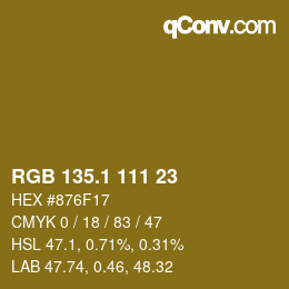 カラーコード: RGB 135.1 111 23 | qconv.com