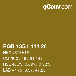 カラーコード: RGB 135.1 111 26 | qconv.com