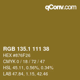 カラーコード: RGB 135.1 111 38 | qconv.com