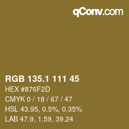 カラーコード: RGB 135.1 111 45 | qconv.com