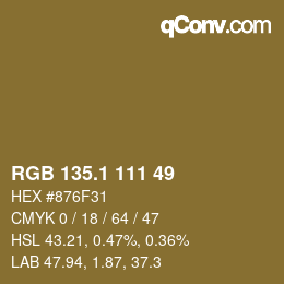 カラーコード: RGB 135.1 111 49 | qconv.com