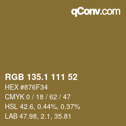 カラーコード: RGB 135.1 111 52 | qconv.com