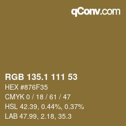 カラーコード: RGB 135.1 111 53 | qconv.com
