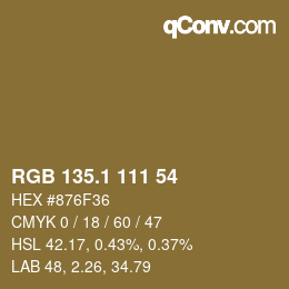 カラーコード: RGB 135.1 111 54 | qconv.com