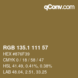 カラーコード: RGB 135.1 111 57 | qconv.com
