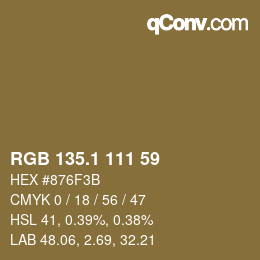 カラーコード: RGB 135.1 111 59 | qconv.com