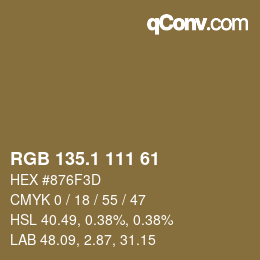 カラーコード: RGB 135.1 111 61 | qconv.com