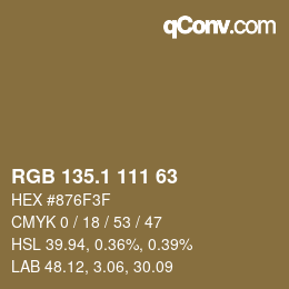 カラーコード: RGB 135.1 111 63 | qconv.com