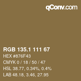 カラーコード: RGB 135.1 111 67 | qconv.com