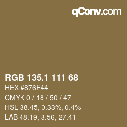 カラーコード: RGB 135.1 111 68 | qconv.com