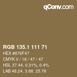 カラーコード: RGB 135.1 111 71 | qconv.com