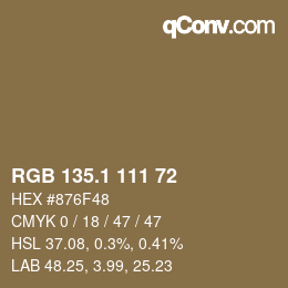 カラーコード: RGB 135.1 111 72 | qconv.com