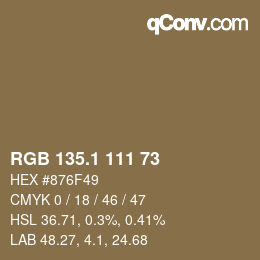 カラーコード: RGB 135.1 111 73 | qconv.com