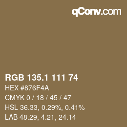 カラーコード: RGB 135.1 111 74 | qconv.com