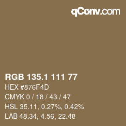 カラーコード: RGB 135.1 111 77 | qconv.com