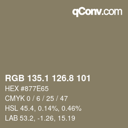 Color code: RGB 135.1 126.8 101 | qconv.com