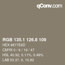 Color code: RGB 135.1 126.8 109 | qconv.com