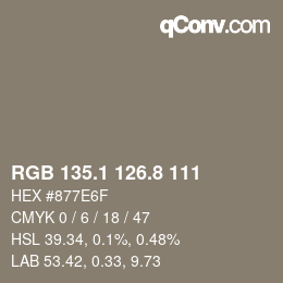 Color code: RGB 135.1 126.8 111 | qconv.com
