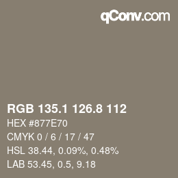 Color code: RGB 135.1 126.8 112 | qconv.com