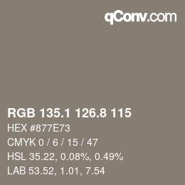 Color code: RGB 135.1 126.8 115 | qconv.com