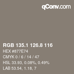 Color code: RGB 135.1 126.8 116 | qconv.com