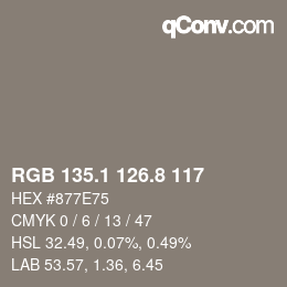Color code: RGB 135.1 126.8 117 | qconv.com