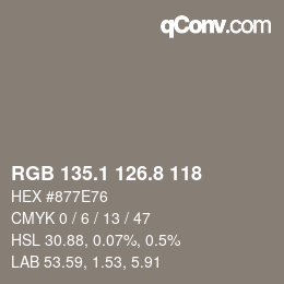 Color code: RGB 135.1 126.8 118 | qconv.com