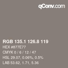 Color code: RGB 135.1 126.8 119 | qconv.com