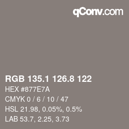 Color code: RGB 135.1 126.8 122 | qconv.com