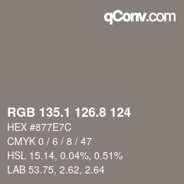 Color code: RGB 135.1 126.8 124 | qconv.com