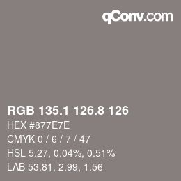 Color code: RGB 135.1 126.8 126 | qconv.com