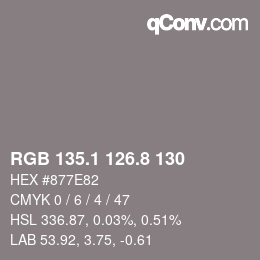 Color code: RGB 135.1 126.8 130 | qconv.com