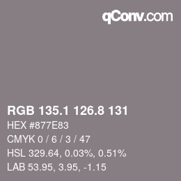 Color code: RGB 135.1 126.8 131 | qconv.com