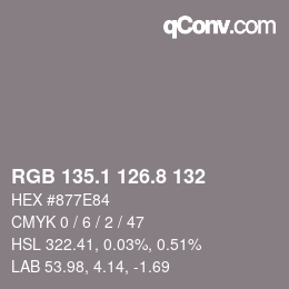 Color code: RGB 135.1 126.8 132 | qconv.com
