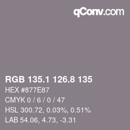 Color code: RGB 135.1 126.8 135 | qconv.com