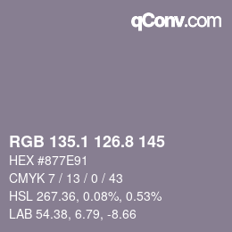 Farbcode: RGB 135.1 126.8 145 | qconv.com