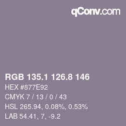 Color code: RGB 135.1 126.8 146 | qconv.com