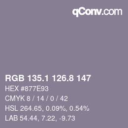 カラーコード: RGB 135.1 126.8 147 | qconv.com