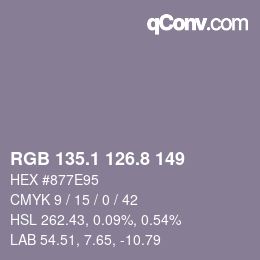 カラーコード: RGB 135.1 126.8 149 | qconv.com