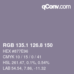 Color code: RGB 135.1 126.8 150 | qconv.com