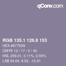 カラーコード: RGB 135.1 126.8 153 | qconv.com