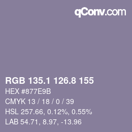 Color code: RGB 135.1 126.8 155 | qconv.com