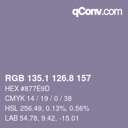 カラーコード: RGB 135.1 126.8 157 | qconv.com