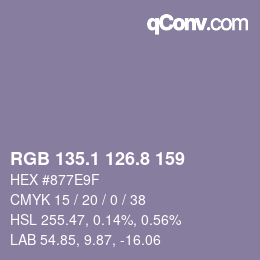 カラーコード: RGB 135.1 126.8 159 | qconv.com