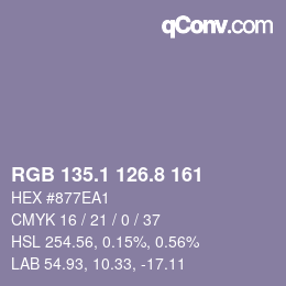 カラーコード: RGB 135.1 126.8 161 | qconv.com