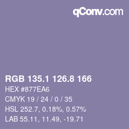 カラーコード: RGB 135.1 126.8 166 | qconv.com